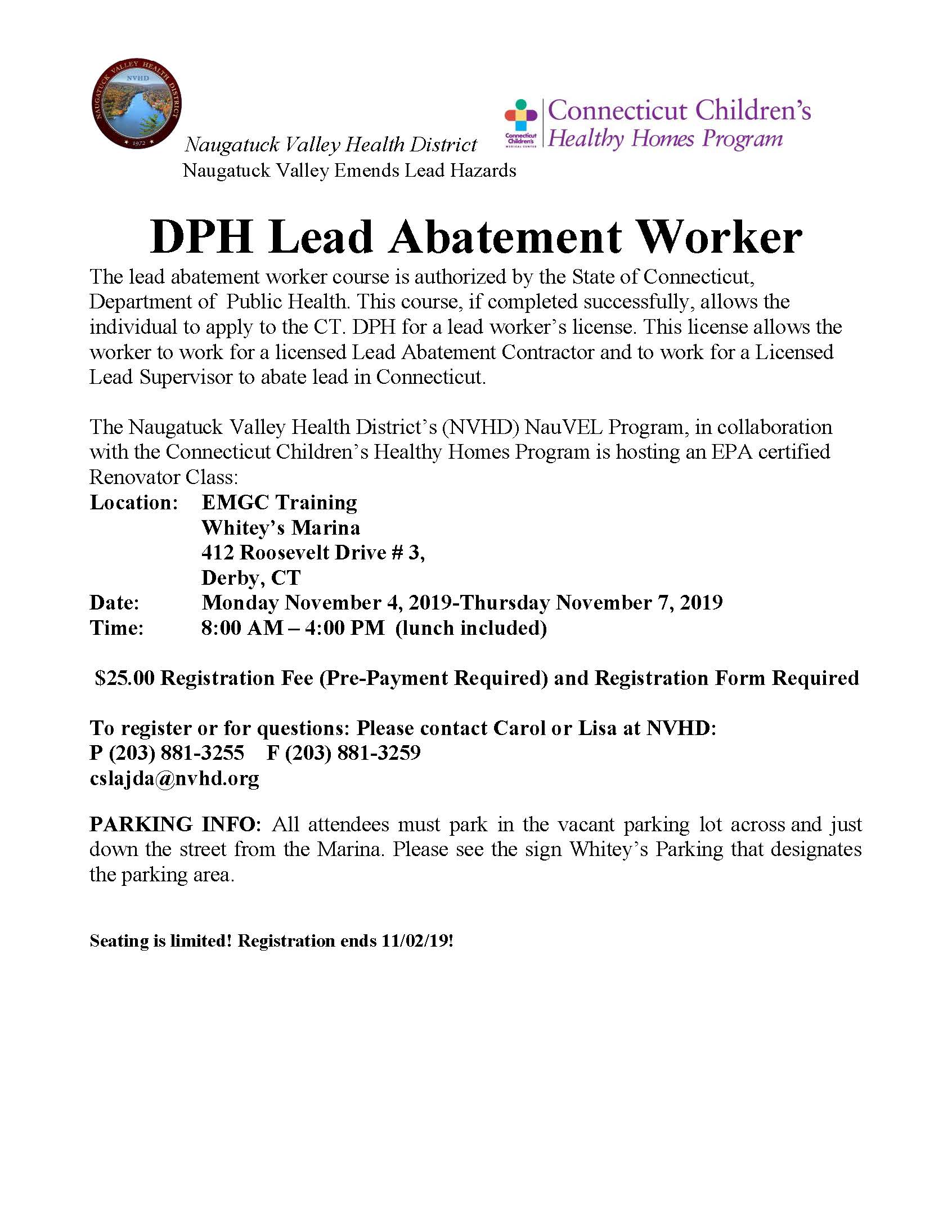 Lead Abatement Worker Course 11/411/7/19 Naugatuck Valley Health